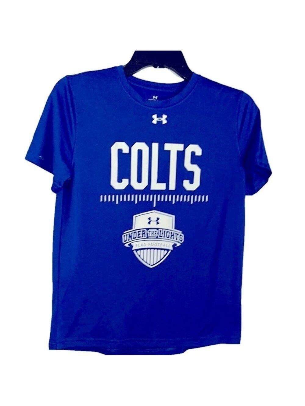 Under Armour Blue Short Sleeve Tee with Colts Design, SZ YLG, New Condition